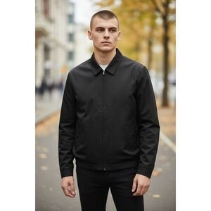 Men's London Fog Full Zip Jacket Duel Pocket Black Polyester Nylon Blend Size XL